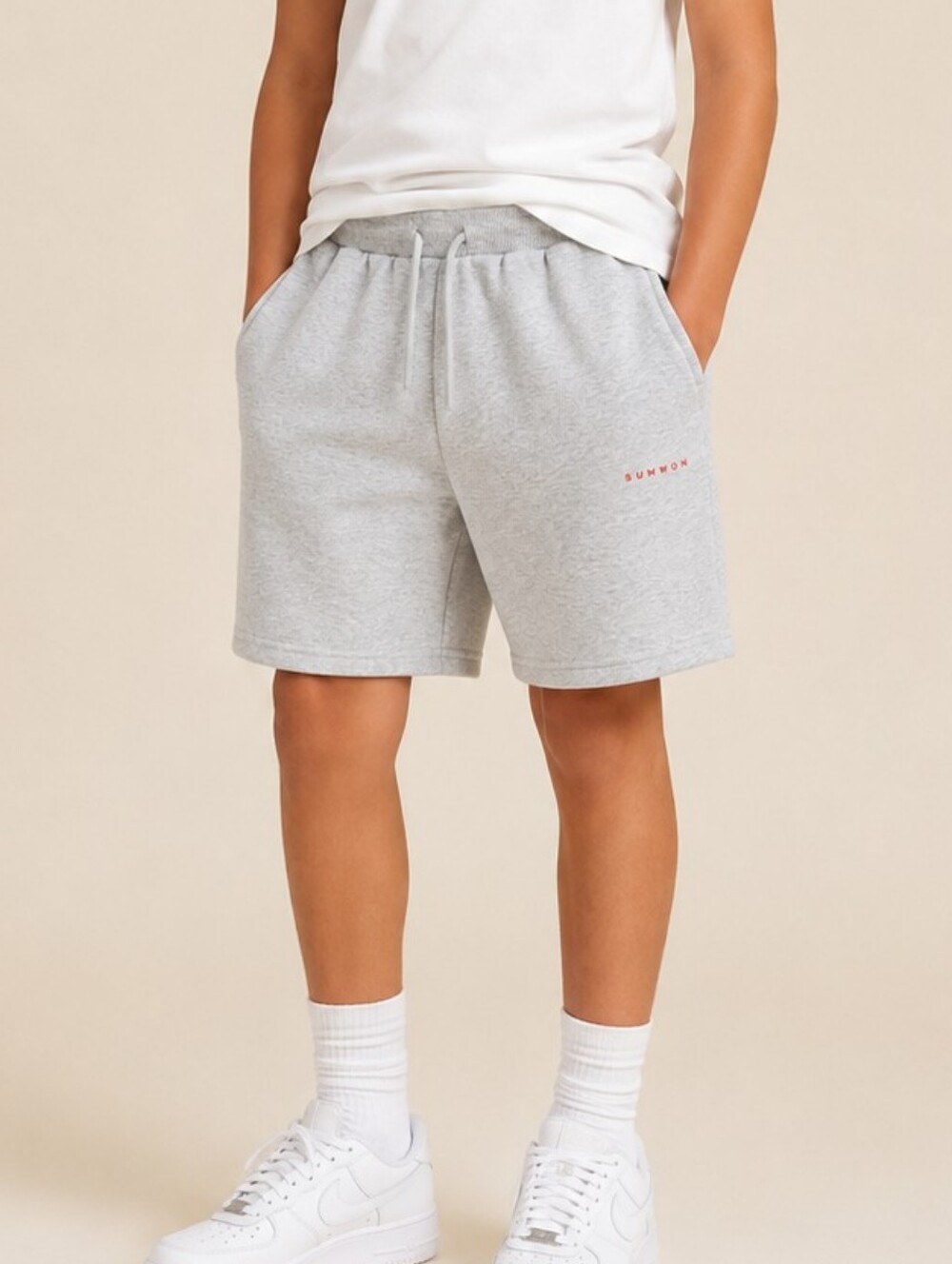 SUMWON Youth Fleece Sweat Shorts Grey Boys Med 12Y Athletic Loungewear Cozy Flat